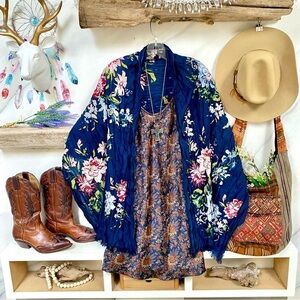 Sweet FLORAL wool boho scarf w prairie country shabby chic vibe